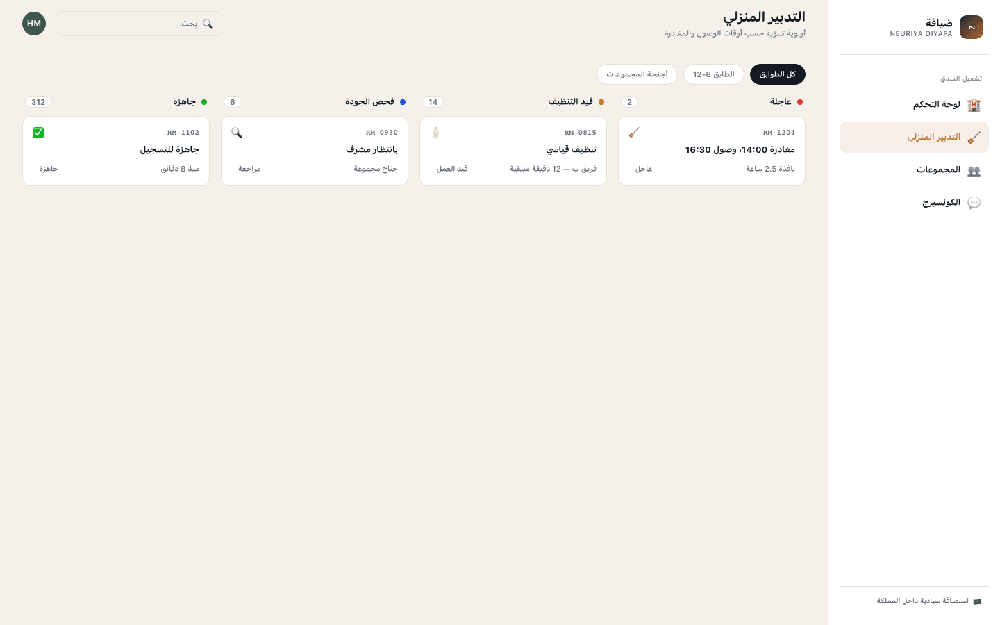 Housekeeping board screen — neuriya Diyafa