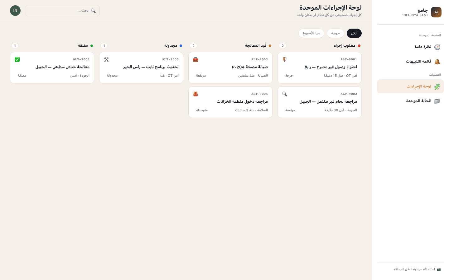Unified action board screen — neuriya Jami'