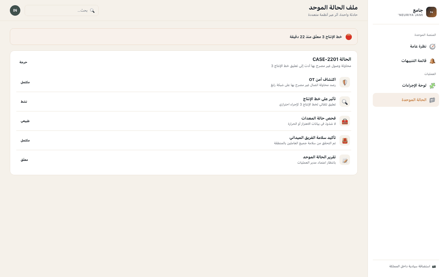 Unified incident case screen — neuriya Jami'