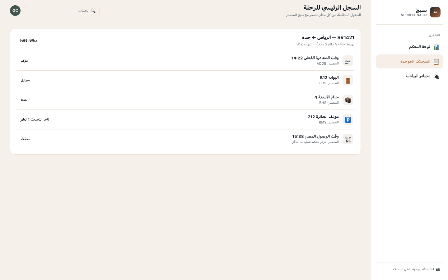 Flight master record screen — neuriya Nasij