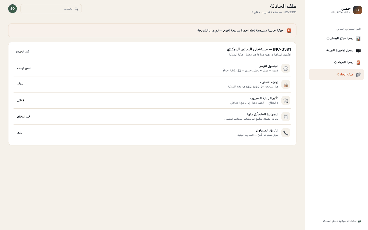 Incident case screen — neuriya Hisn