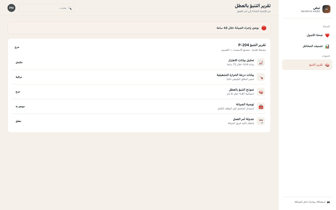 Failure prediction report