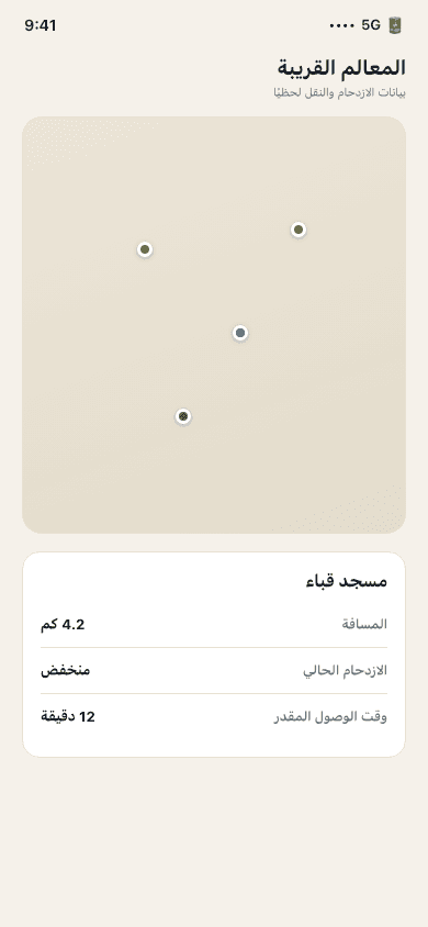 Nearby sites screen — neuriya Masar