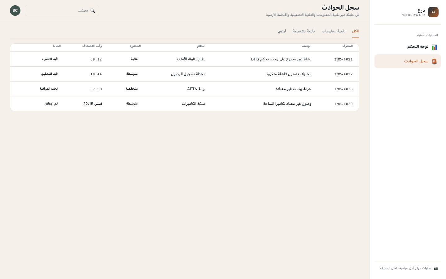 Incident log screen — neuriya Dir'