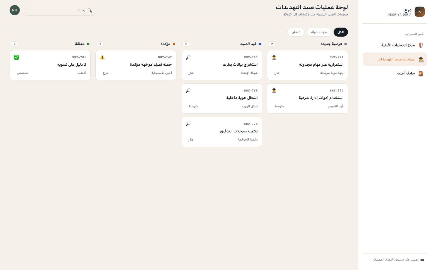 Threat hunt board screen — neuriya Dir'a