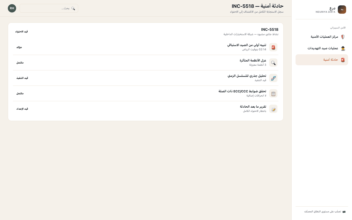 Incident case screen — neuriya Dir'a