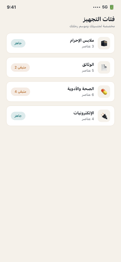 Packing categories screen — neuriya Zad